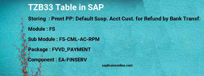 SAP TZB33 table