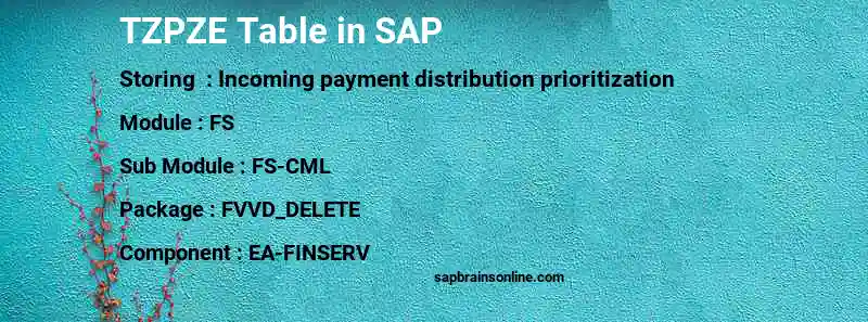 SAP TZPZE table