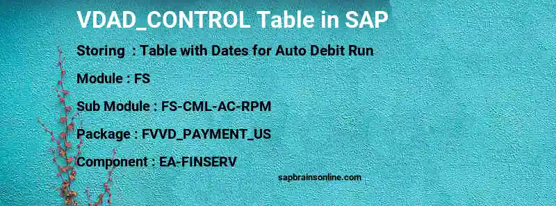 SAP VDAD_CONTROL table