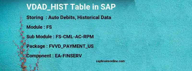 SAP VDAD_HIST table