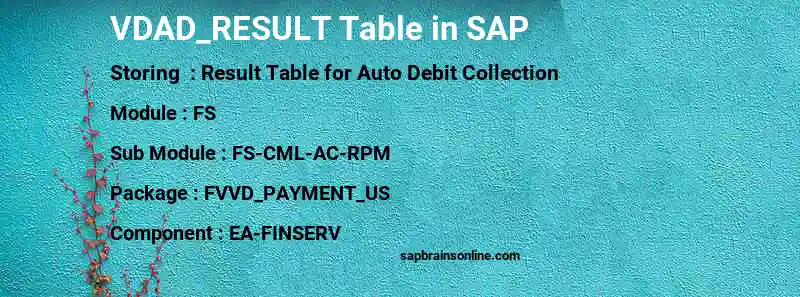SAP VDAD_RESULT table