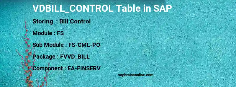 SAP VDBILL_CONTROL table