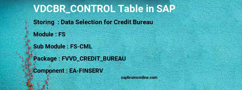 SAP VDCBR_CONTROL table