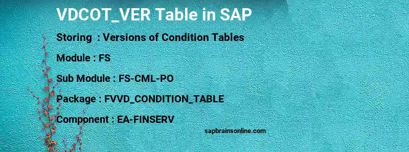 SAP VDCOT_VER table