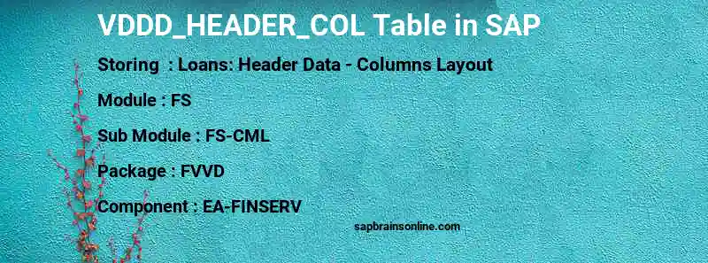SAP VDDD_HEADER_COL table