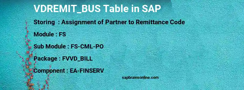 SAP VDREMIT_BUS table
