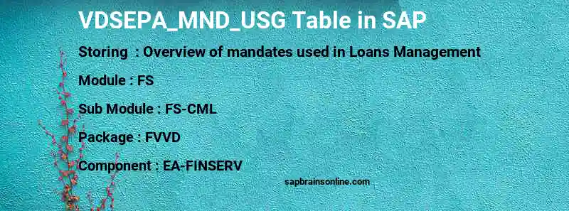 SAP VDSEPA_MND_USG table