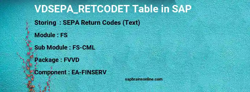 SAP VDSEPA_RETCODET table
