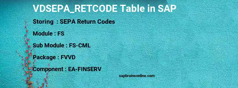 SAP VDSEPA_RETCODE table