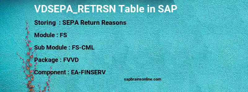 SAP VDSEPA_RETRSN table