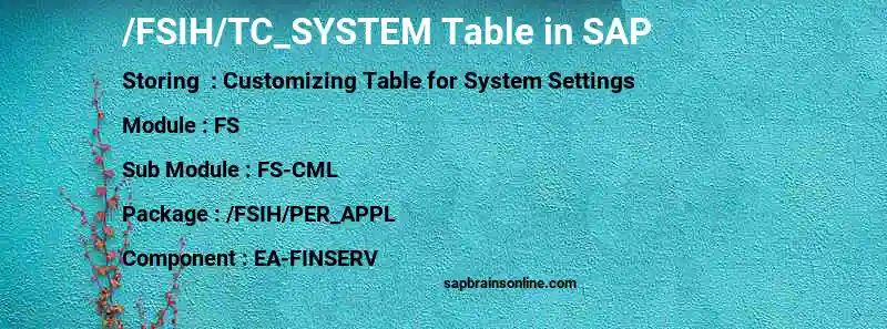 SAP /FSIH/TC_SYSTEM table