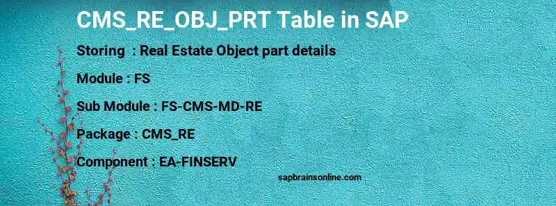 SAP CMS_RE_OBJ_PRT table