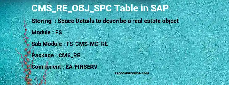 SAP CMS_RE_OBJ_SPC table