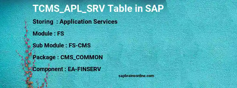 SAP TCMS_APL_SRV table