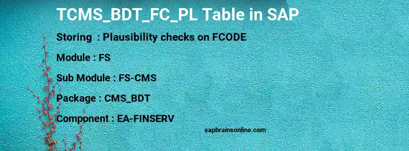 SAP TCMS_BDT_FC_PL table