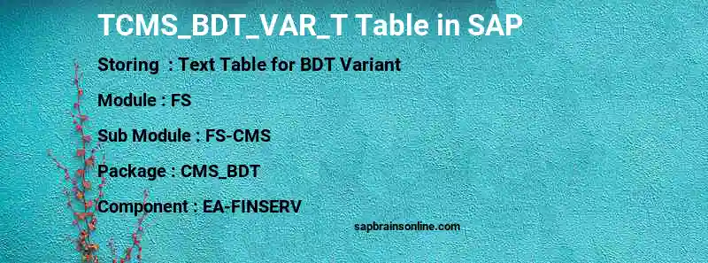 SAP TCMS_BDT_VAR_T table