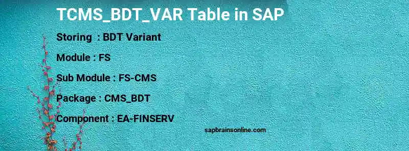 SAP TCMS_BDT_VAR table