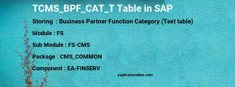 SAP TCMS_BPF_CAT_T table