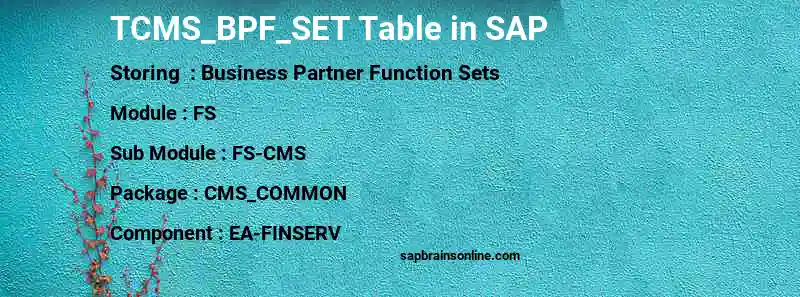 SAP TCMS_BPF_SET table