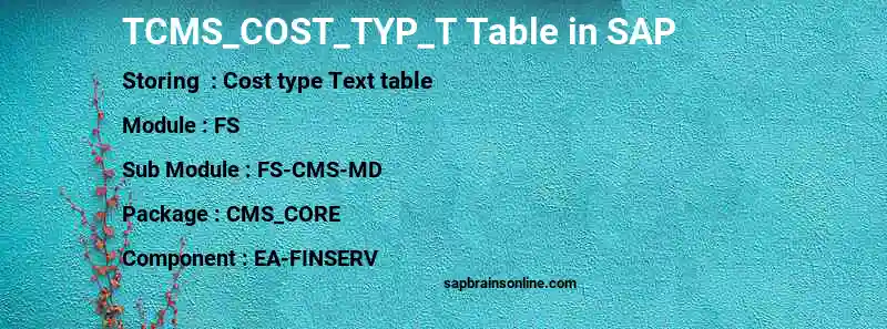 SAP TCMS_COST_TYP_T table