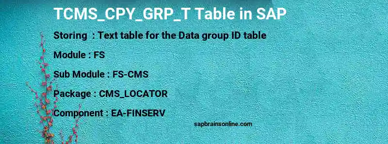 SAP TCMS_CPY_GRP_T table