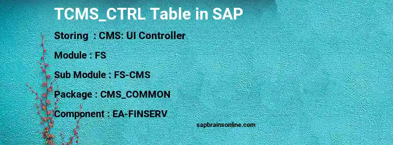 SAP TCMS_CTRL table