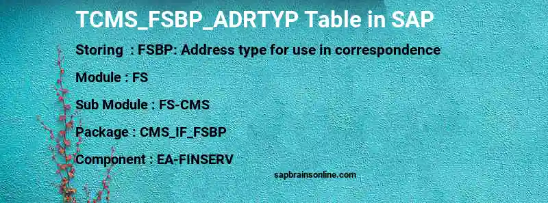 SAP TCMS_FSBP_ADRTYP table