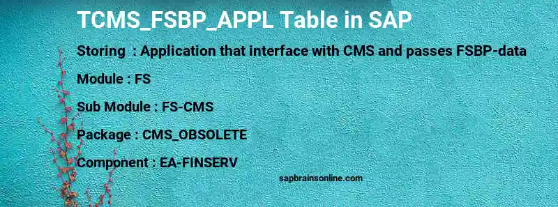 SAP TCMS_FSBP_APPL table