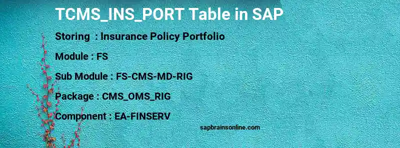 SAP TCMS_INS_PORT table