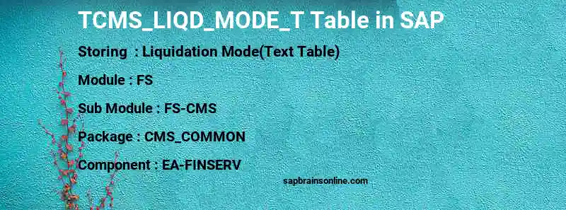 SAP TCMS_LIQD_MODE_T table