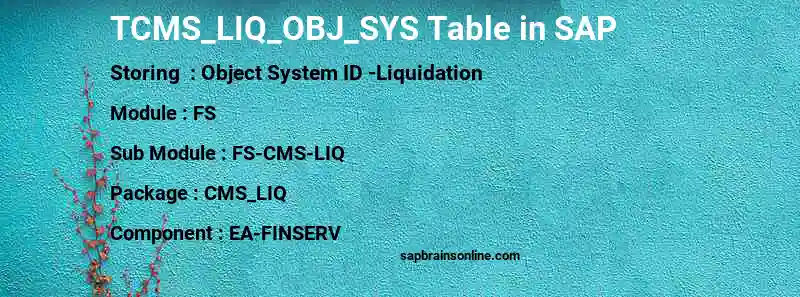 SAP TCMS_LIQ_OBJ_SYS table