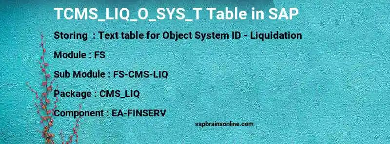 SAP TCMS_LIQ_O_SYS_T table