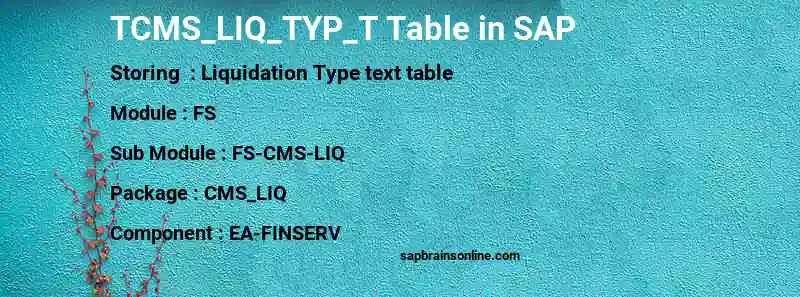 SAP TCMS_LIQ_TYP_T table