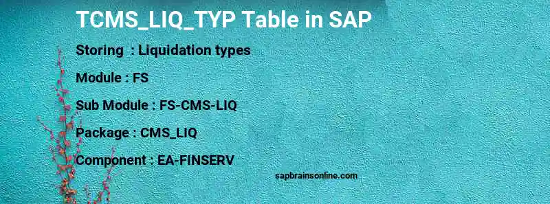 SAP TCMS_LIQ_TYP table