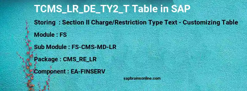 SAP TCMS_LR_DE_TY2_T table