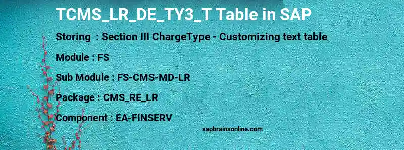 SAP TCMS_LR_DE_TY3_T table