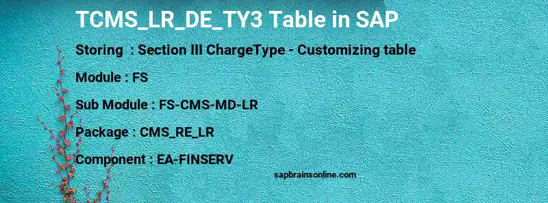 SAP TCMS_LR_DE_TY3 table