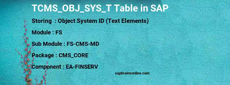 SAP TCMS_OBJ_SYS_T table