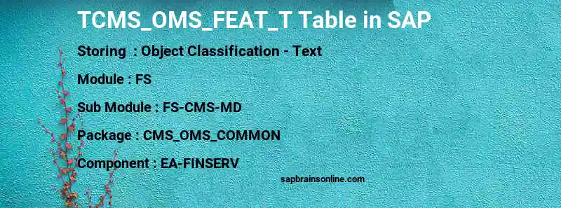 SAP TCMS_OMS_FEAT_T table