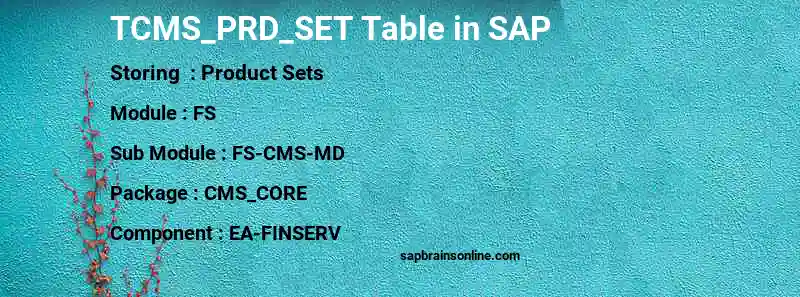 SAP TCMS_PRD_SET table