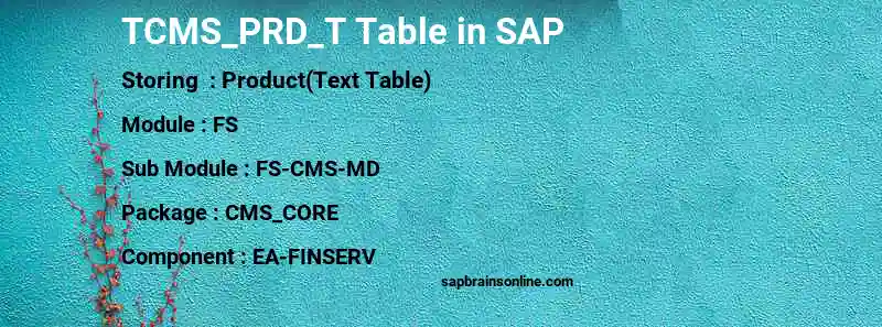 SAP TCMS_PRD_T table