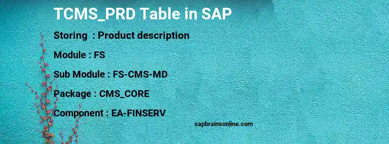 SAP TCMS_PRD table