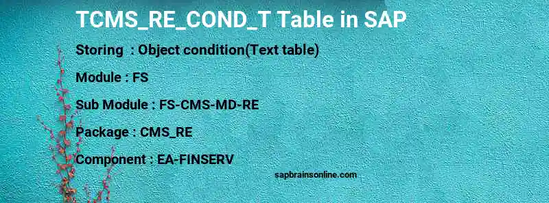 SAP TCMS_RE_COND_T table