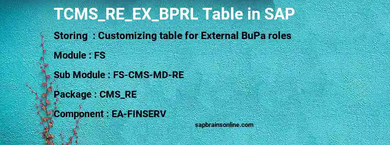 SAP TCMS_RE_EX_BPRL table