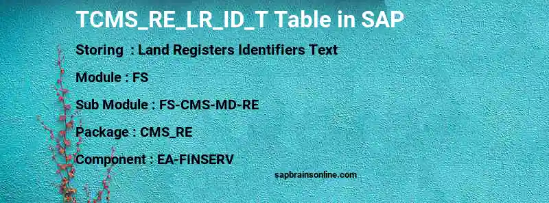 SAP TCMS_RE_LR_ID_T table