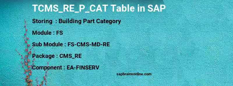SAP TCMS_RE_P_CAT table