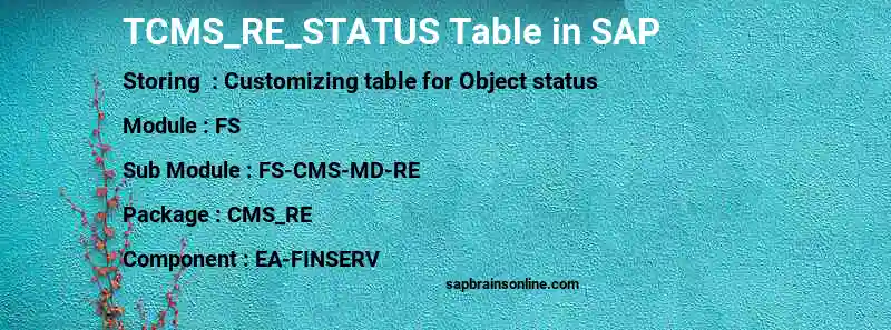 SAP TCMS_RE_STATUS table