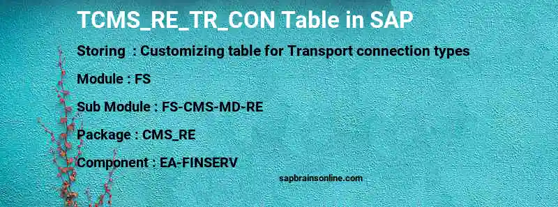SAP TCMS_RE_TR_CON table
