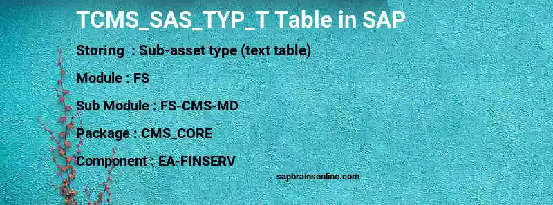 SAP TCMS_SAS_TYP_T table