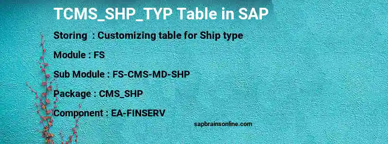 SAP TCMS_SHP_TYP table